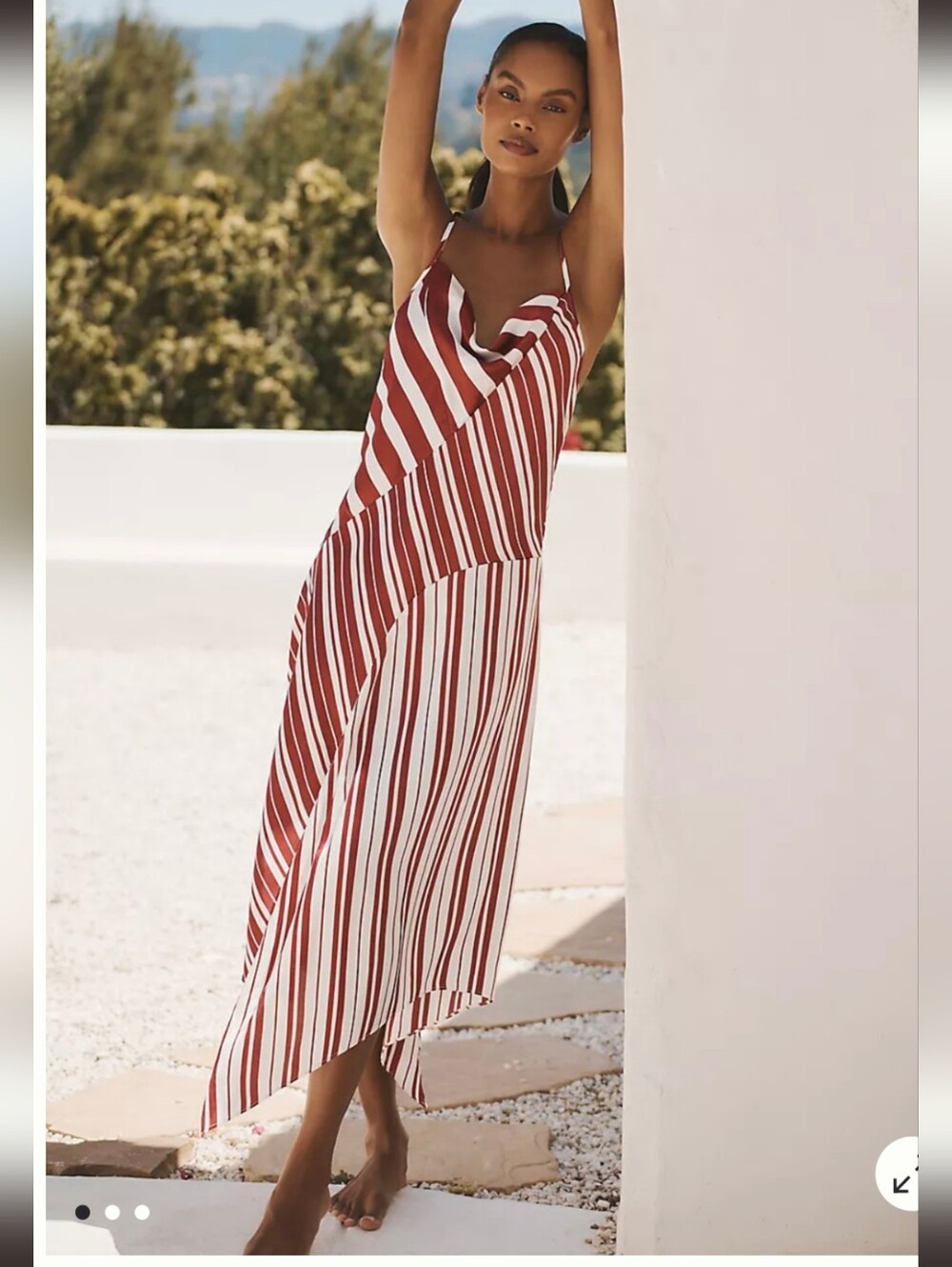 Anthropologie Asymmetrical Red and White Striped Slip Dress - Picture 1 of 3